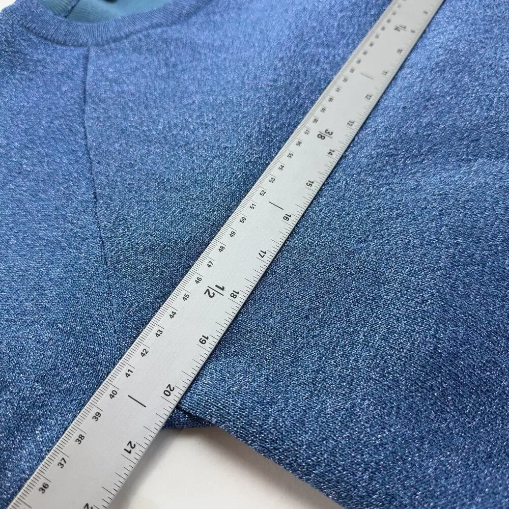 J.CREW Crew Neck Raglan Sweater Womens M Blue Metallic Shimmer Side Slit Preppy